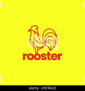 poultry animal chicken rooster meat crowing lines art modern logo design vector icon illustration Stock Vector