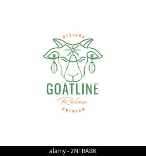 art head goat head cattle leaves lines minimal logo design vector icon illustration Stock Vector