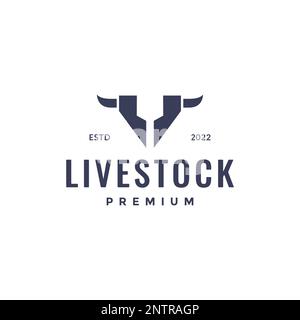 horned cattle livestock animal flat simple black logo design vector ...