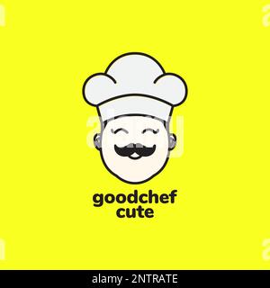 cute mascot smile chef hat white mustache cartoon logo design vector Stock Vector