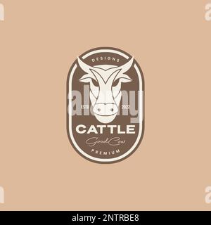 head cow fat meat livestock cattle milk grill roasted badge vintage logo design vector icon illustration Stock Vector