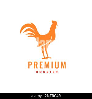 stand poultry chicken rooster flat modern long tails logo design vector icon illustration Stock Vector