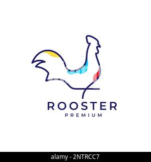 rooster long tail rooster meat lines art abstract logo design vector icon illustration Stock Vector