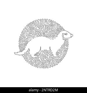 Continuous one curve line drawing of funny weasel abstract art in circle. Single line editable stroke vector illustration of strong and agile weasel Stock Vector