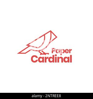 bird perched cardinal paper craft style line minimal logo design vector icon illustration Stock Vector