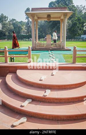 Gandhi Smriti Museum, the home of Mahatma Gandhi for last 144 days of his life, before he was shot on January 30th 1948. The Footsteps Represent His L Stock Photo