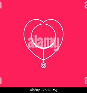 stethoscope health care medical love line logo design vector icon illustration Stock Vector