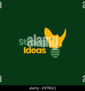 bulb lamp lighting ideas rhino animal strong logo design vector icon illustration Stock Vector