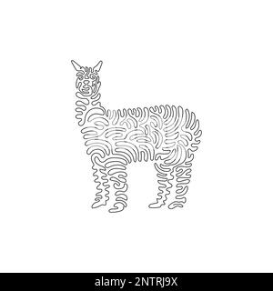Single continuous line drawing of intelligent alpaca abstract art. Continuous line drawing design illustration style of friendly alpaca social animals Stock Vector