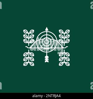 arrows shut leaves nature hunt outdoor minimal line logo design icon vector illustration Stock Vector