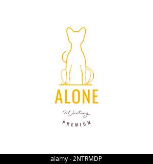 animal pets cat sit alone waiting friend line art minimal modern logo design vector Stock Vector