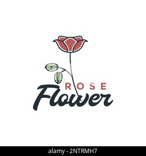 feminine plant flowers roose minimalist simple retro logo design vector Stock Vector