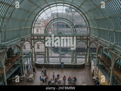 Elevated view of Interior of the Paul Hamlyn Hall (Floral Hall) at the Royal Opera House Covent Garden, London, UK Stock Photo