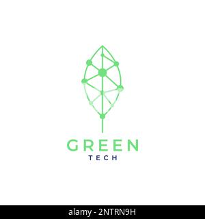leaf technology connecting dot leaves nature future environment logo design vector icon illustration Stock Vector