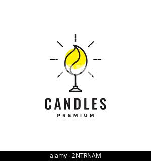 candle fire flame bright shine minimalist line logo design vector icon illustration Stock Vector