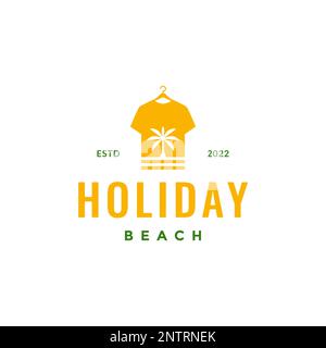 relax cloth man holiday with coconut trees beach logo design vector icon illustration Stock Vector
