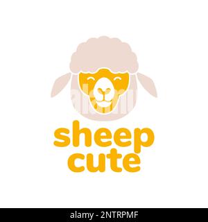 animal cattle livestock sheep head meat mascot cute flat modern logo design vector Stock Vector