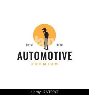 young man automotive sport helmet sunset isolated logo design vector icon illustration Stock Vector
