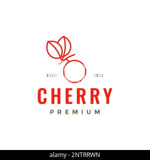 fruit fresh red cherry lines minimalist logo design vector icon illustration Stock Vector