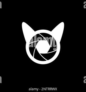 photography camera lens shutter with pets cat dog simple modern logo design vector icon illustration Stock Vector