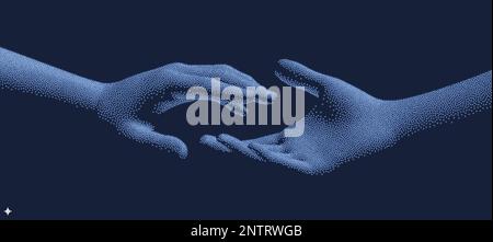 Hands reaching towards each other. Concept of human relation, togetherness or  partnership. 3D vector illustration. Can be used for advertising, marke Stock Vector