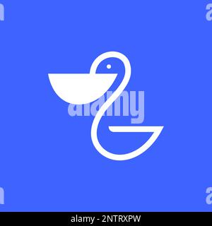 animal bird pelican beak lake fish modern minimal geometric line logo design vector icon illustration Stock Vector