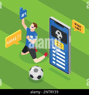 Sports betting isometric background with mobile fan application vector illustration Stock Vector