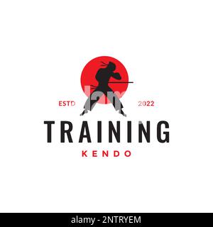 sport culture japan kendo young man isolated logo design vector icon illustration Stock Vector