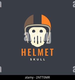 skull cranium brain pan wearing helmet retro simple clean logo design vector Stock Vector