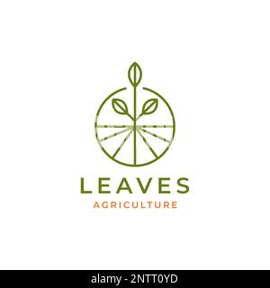 field farm agriculture leaves growth geometric circle line modern logo design vector icon illustration Stock Vector