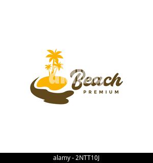 beach coconut trees sand water sea vintage simple logo design vector icon Stock Vector