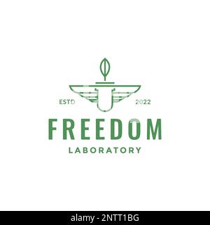 minimalist laboratory glass leaves formula growth wings logo design vector icon illustration Stock Vector