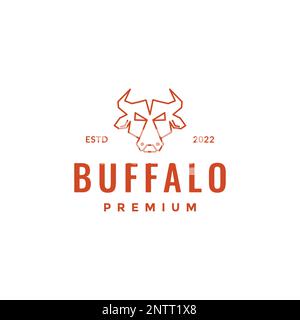 animal cattle livestock buffalo head beef grill roasted simple line hipster logo design vector icon Stock Vector