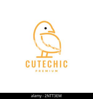 animal cattle poultry chick chicken cute line art logo design vector icon Stock Vector