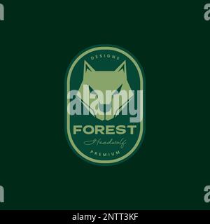 forest animal beast head wolf howl hunting badge vintage logo design vector icon Stock Vector