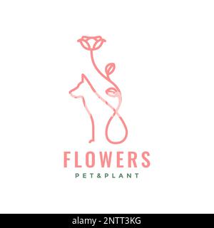 animal pets dog puppy with flower line art simple modern minimalist logo design vector Stock Vector