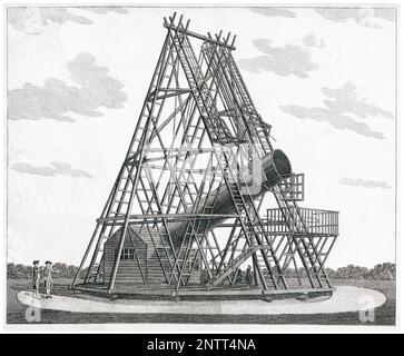 The Great 40-foot telescope built by Astronomer Sir William Herschel at Observatory House in Slough, England, between 1785 and 1789, engraving, after 1789 Stock Photo