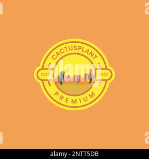 plant cactus desert sand circle badge vintage logo design vector icon Stock Vector