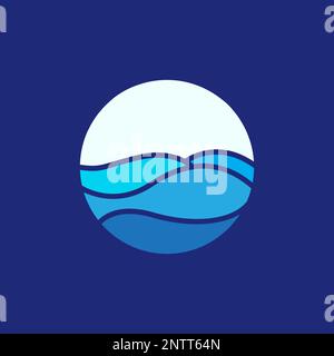 blue sea wave water ocean circle geometric simple colorful logo design vector icon Stock Vector