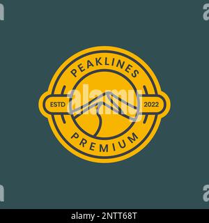 peak high hill mountain minimalist line art circle badge vintage logo design vector icon Stock Vector