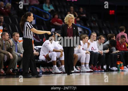 March 8, 2019: Head Coach Sherri Coale looks on from the sideline ...