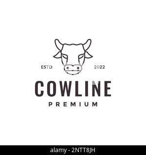 animal head cattle livestock cows meat milk line minimal horn logo design vector icon Stock Vector