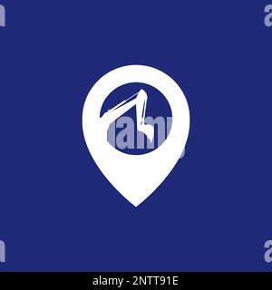 weight equipment excavator shovel fork pin map location simple logo design vector icon Stock Vector