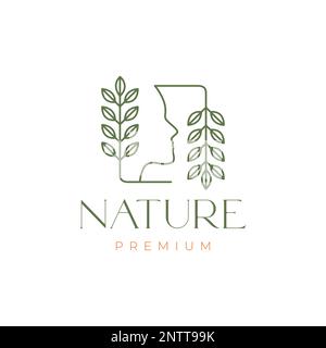 beauty care face feminine female nature herbal leaves line art minimalist logo design vector Stock Vector