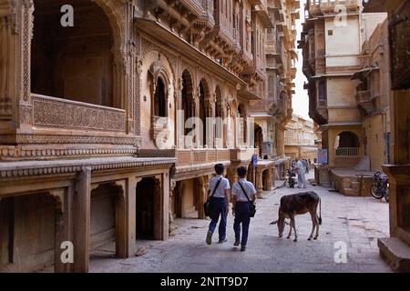 Havelis, at left patwa ki haveli,Jaisalmer, Rajasthan, India Stock Photo