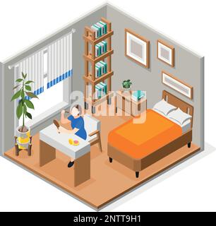 People morning routine isometric icons set with women dressing up in ...