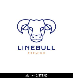 animal head livestock cattle buffalo bull long horn line minimal simple logo design vector icon Stock Vector