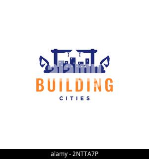 building city construction crane excavator minimal logo design vector icon illustration Stock Vector