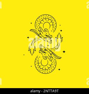 yang pose dragon snake culture ancient line logo design vector Stock Vector