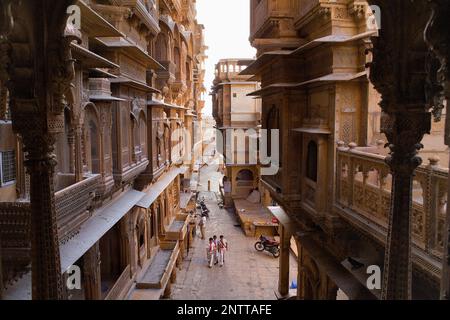 Havelis, at left patwon ki haveli,Jaisalmer, Rajasthan, India Stock Photo